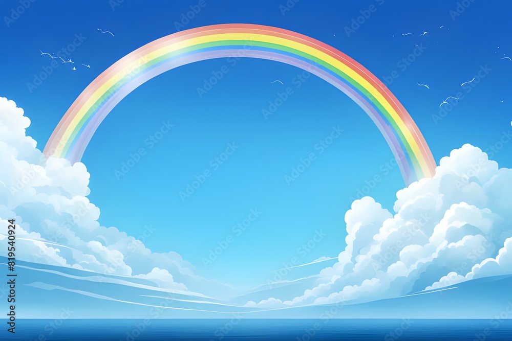 An animated illustration of a beautiful rainbow hanging in the blue sky, ai, generative, 생성형, korea and japan, 青空にかかる美しい虹のアニメ風イラスト An animated illustration of a beautiful rainbow hanging in the blue sky, ai, generative, 생성형, korea and japan, 青空にかかる美しい虹のアニメ風イラスト