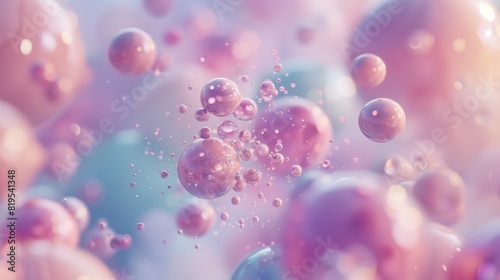 A delicate, almost ethereal image of floating, pastel-colored particles coalescing and dissolving around a series of perfectly sculpted spheres, rendered with a level of sensitivity and clarity . photo