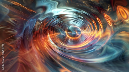 A dynamic 3D rendering of a holographic wave, with swirling colors and dynamic movement.