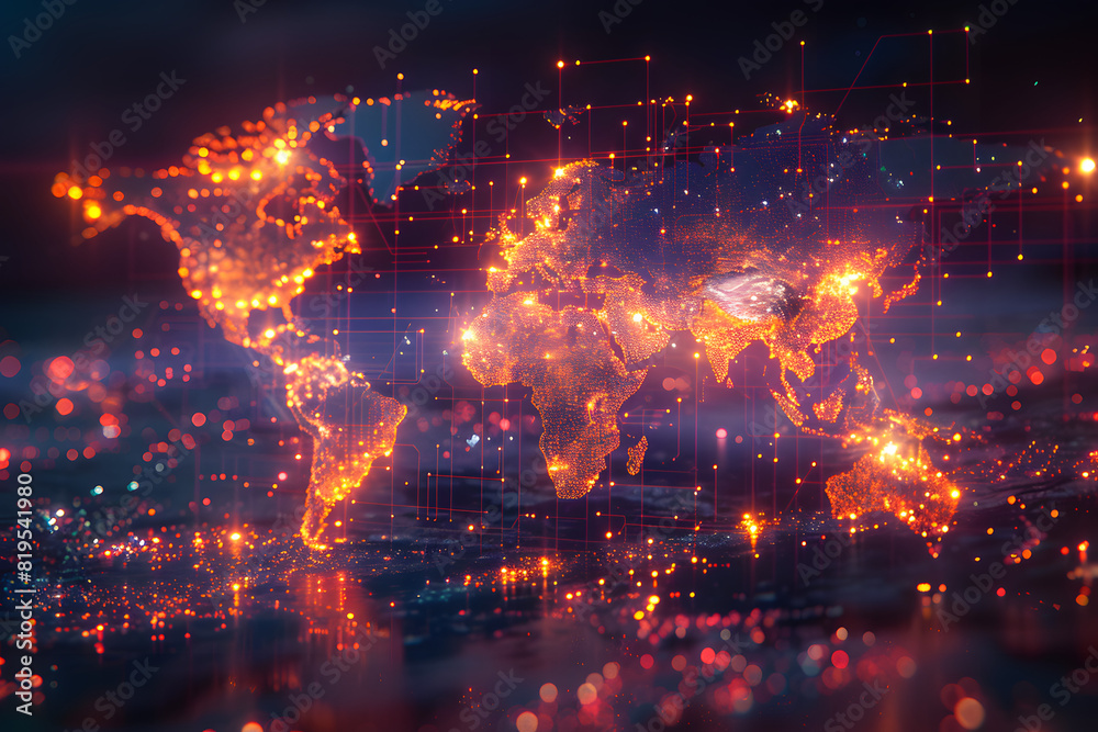 Fototapeta premium A simulation of the world map in an era of modern technology.