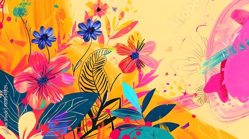 Explore Creative Possibilities with this Compilation of Doodled Gadget Elements and Ornamental Wildflowers on a Captivating Advertisement for a Generative ai