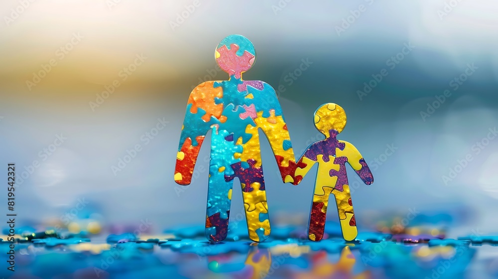 Connecting Generations: World Autism Awareness Day Concept Featuring Adult and Child