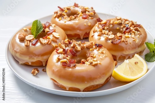 Glazed Doughnuts with a Bacon and Walnut Topping