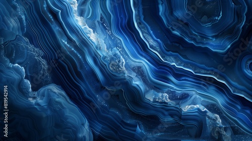 A minimalist and modern shot of a deep blue, agate-like stone, with swirling textures and soft light.
