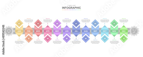 Infographic template for business. 12 Months Timeline, vector illustration