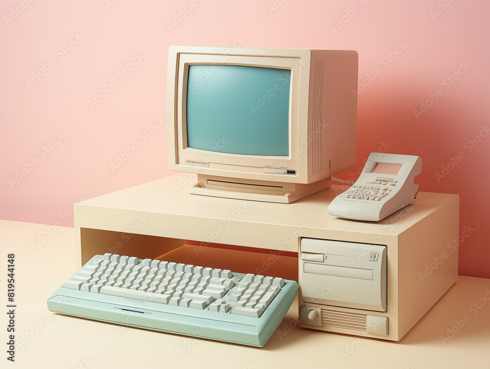Computer With Clean Pastel Light, Copy Space For Commercial Photography Computer With Clean Pastel Light, Copy Space For Commercial Photography