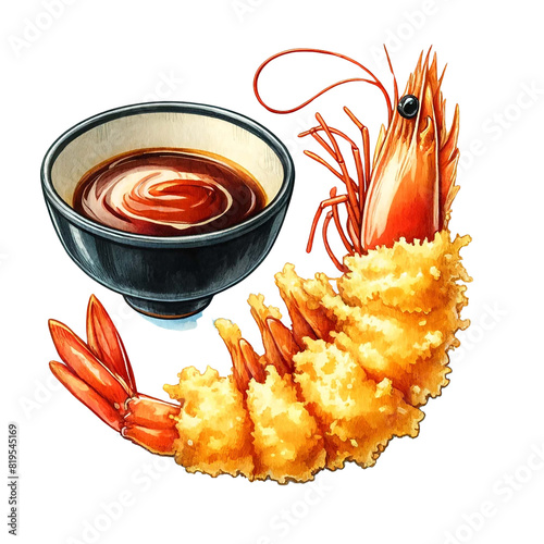 Popular Japanese menu Tempura watercolor clipart ,AI Generated.