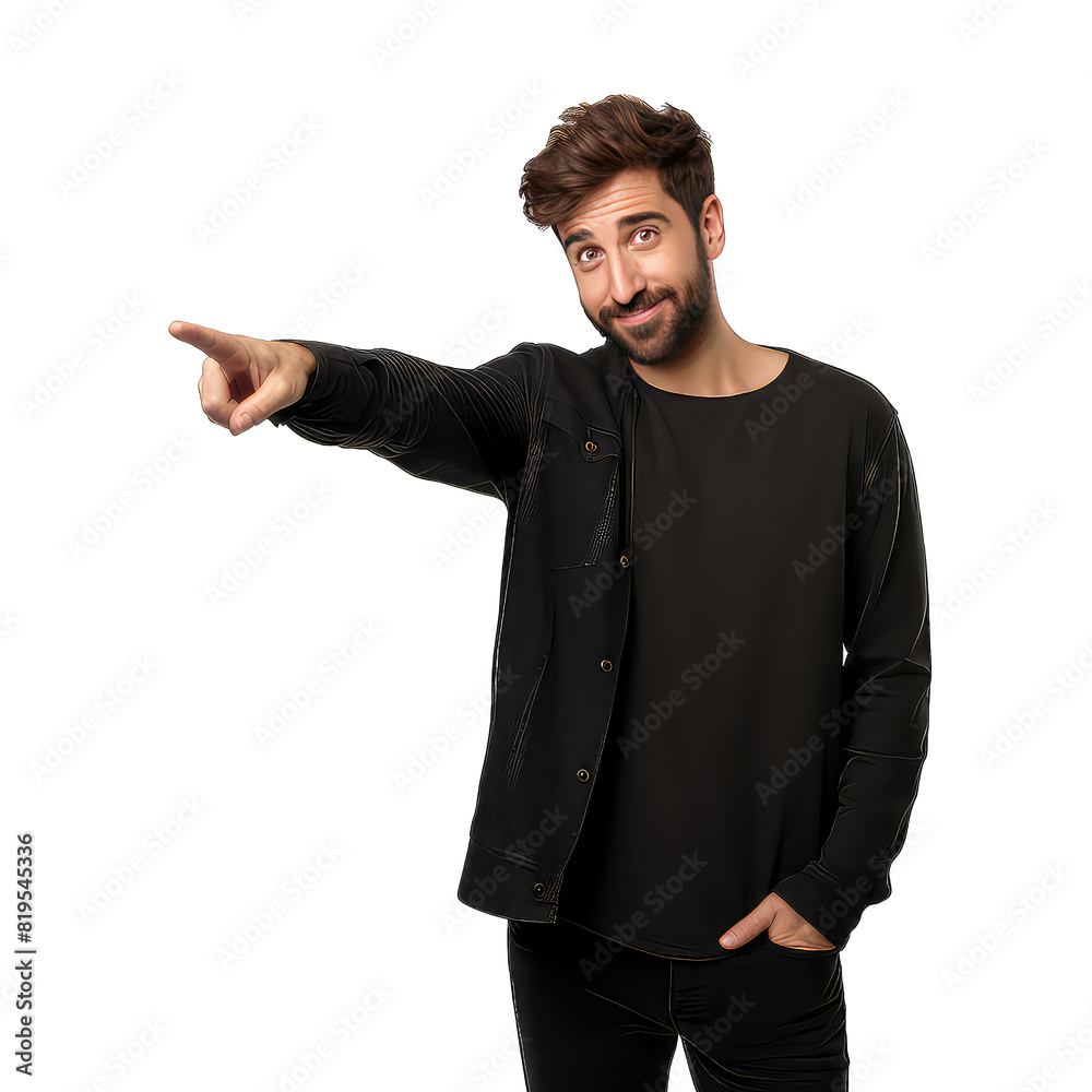 Handsome man pointing to the lateral on transparent background png Handsome man pointing to the lateral on transparent background png