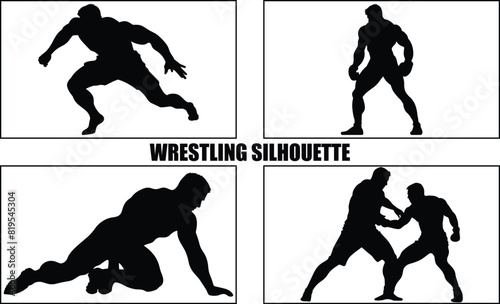 Set of Wrestling Silhouette, Fighting Mens,Big set silhouettes athlete wrestler in wrestling 
