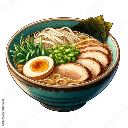 Popular Japanese menu Ramen bowl watercolor clipart ,AI Generated.