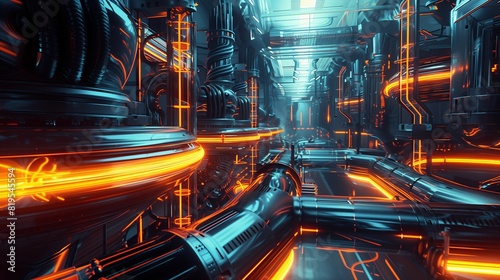 A stunning 3D rendering of a futuristic laboratory, with glowing tubes and swirling gases creating a sense of experimentation and discovery.
