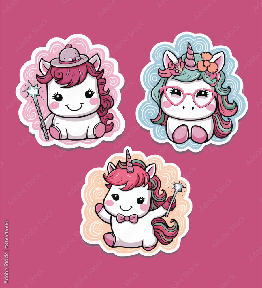Magical Unicorn Sticker Printable Stickers Vector illustration set Magical Unicorn Sticker Printable Stickers Vector illustration set