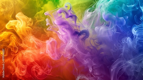 A stunning and vibrant burst of rainbow-colored smoke, swirling and intermingling in a dynamic and eye-catching composition.