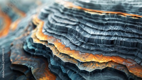 Illustrate the geometric layers of rock and sediment that make up the volcanic cone photo