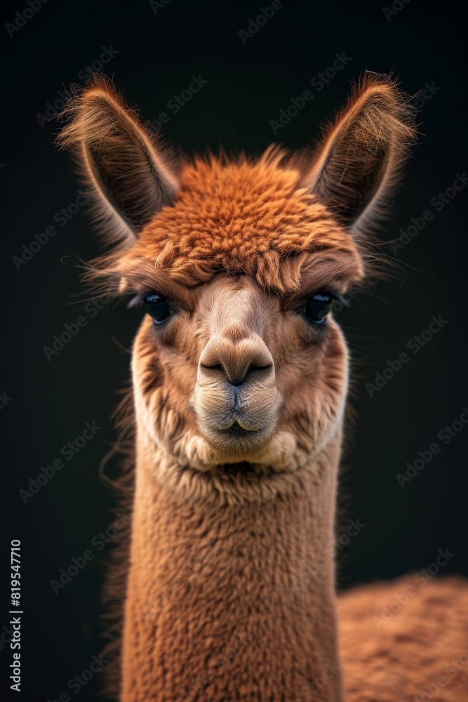 Obraz premium Mystic portrait of Alpaca, copy space on right side,