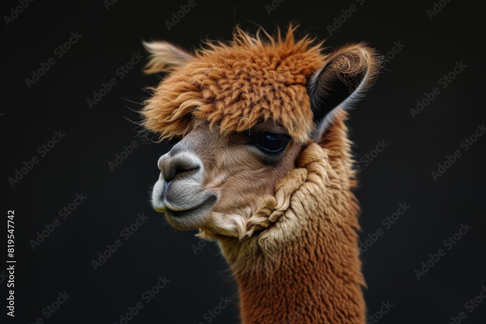 Obraz premium Mystic portrait of Alpaca, copy space on right side,