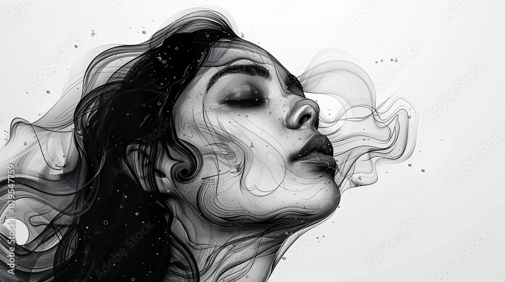 Fototapeta premium black and white illustration of the female form, mental health