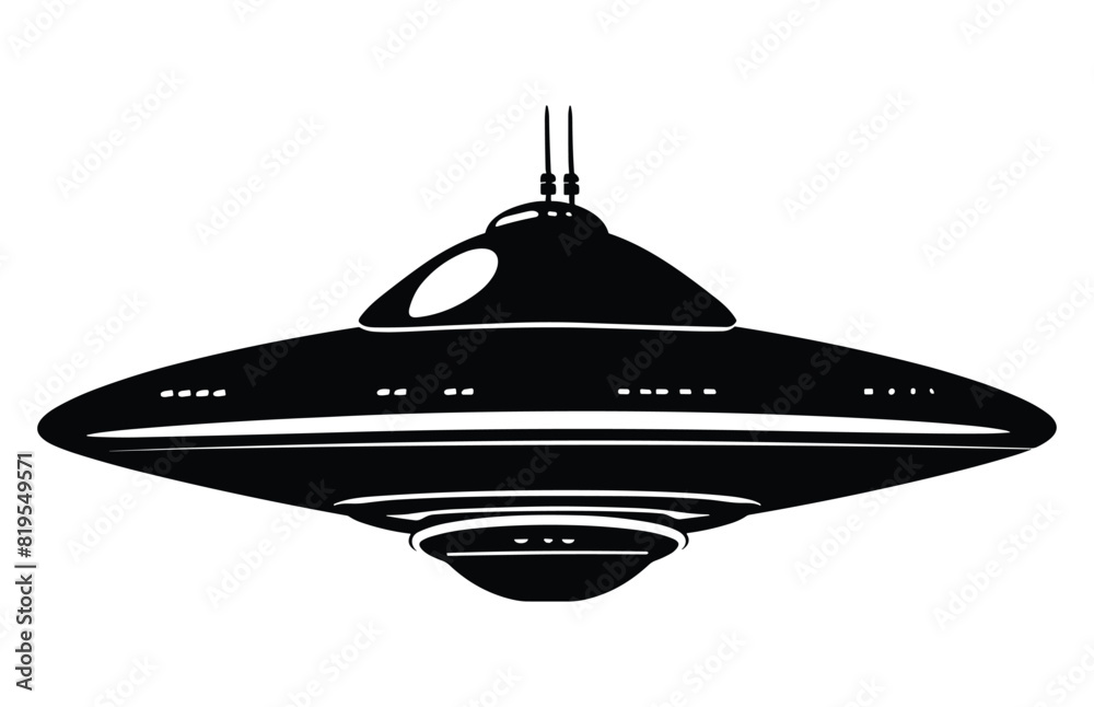 UFO alien spacecraft black silhouette vector, simple alien ship symbol vector, space flying saucer.