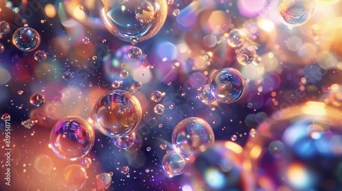 An explosion of iridescent particles and spherical forms, captured in fantastic detail that draws the viewer into a dazzling and immersive abstract world. photo