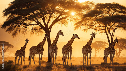  a group of giraffes standing in a grassy field.  © Muzamil