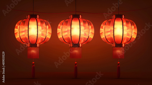 Asian glowing lanterns 3d Chinese lamp with light, generative Ai