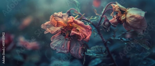 A wilted flower symbolizing lost passion, close up, fading, ethereal, overlay, garden backdrop