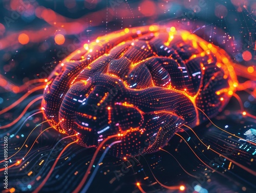 Second brain visualization with data streams  close up  intelligence  vibrant  overlay  cyber background backdrop