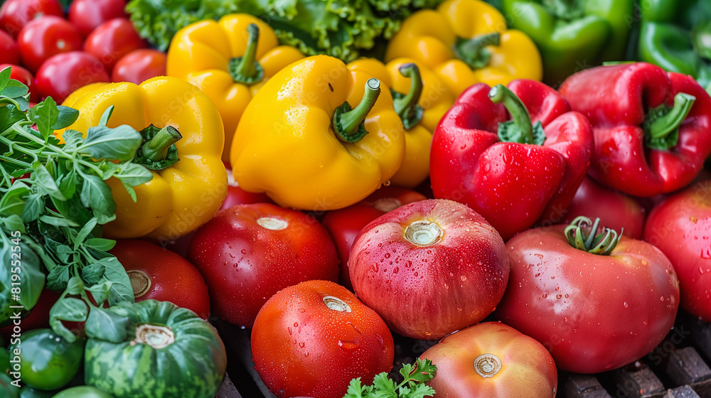 Abstract blurred supermarket aisle with colorful shelves and unrecognizable customers as background. Fresh vegetables on shelf in supermarket for background. Supermarket , fruit and vegetable zone. 