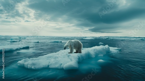 Polar Bear Stranded on Melting Ice Floe Amidst Climate Change Crisis