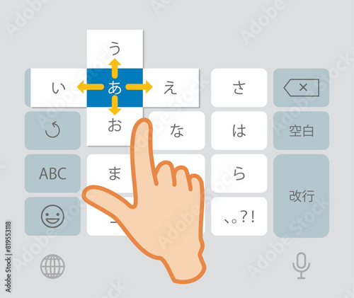スマホ（スマートフォン）のフリック入力のイラスト