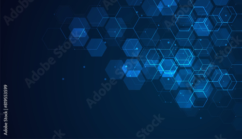 Digital technology background. Abstract hexagons background with lines and dots. Design for science, medicine or technology