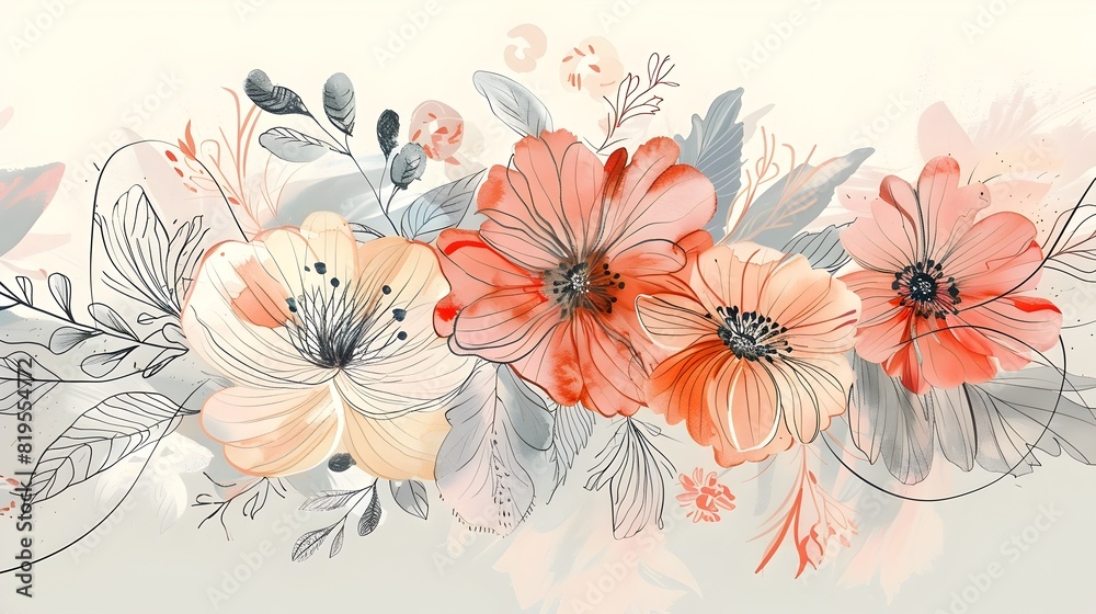 HandDrawn Whimsical Bouquet of Intricately Scribbled Flowers in Pastel Hues Vectorized for Customization Generative ai