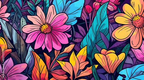 Doodled Blooming Flowers A Compilation of Whimsical Wildflower Elements and Abstract Designs Generative ai