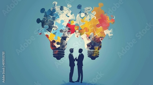 Illustrate brainstorming sessions  puzzle pieces fitting together  or individuals contemplating solutions