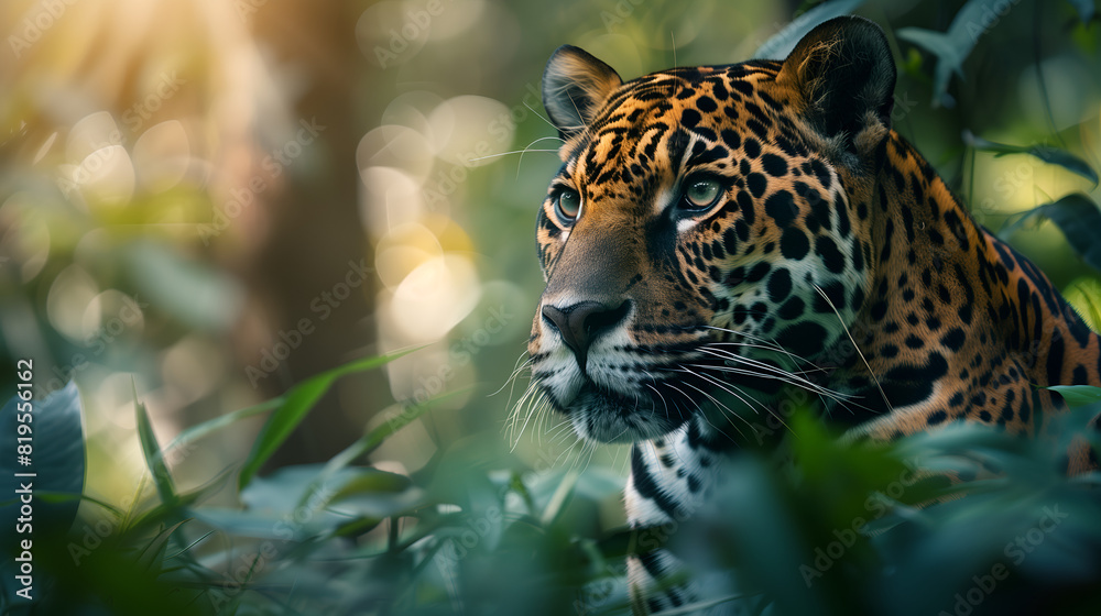 Obraz premium Head shot of a leopard in the jungle. Lateral view
