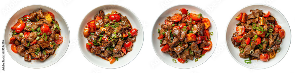 Beef And Tomato Stir-Fry isolated on transparent png background. Generative ai Beef And Tomato Stir-Fry isolated on transparent png background. Generative ai