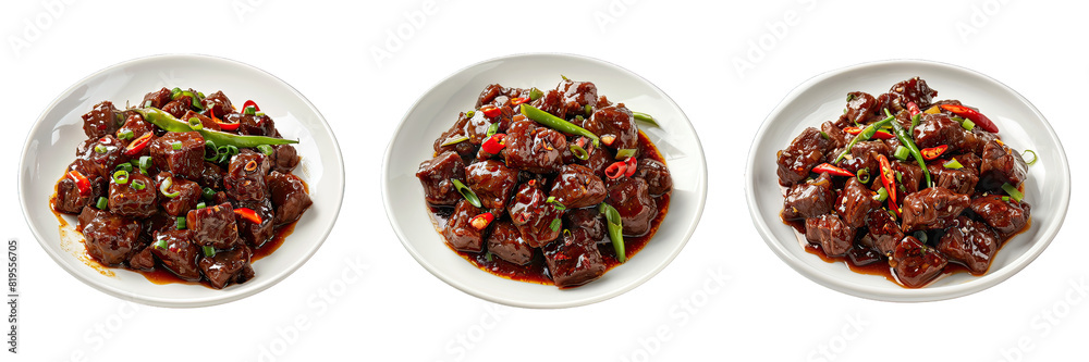 Beef In Spicy Sauce isolated on transparent png background. Generative ai