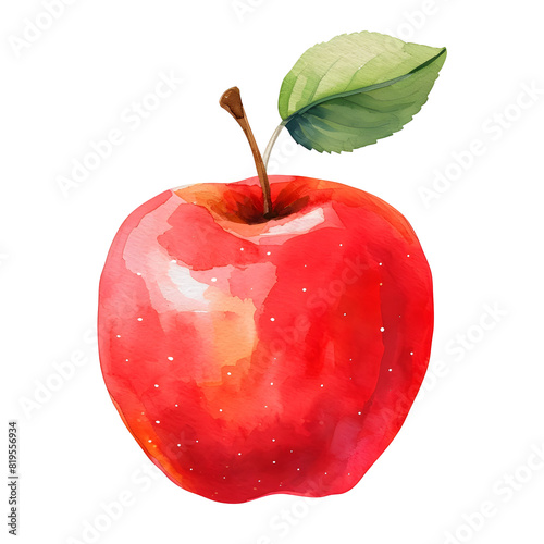 watercolor red apple with leaf