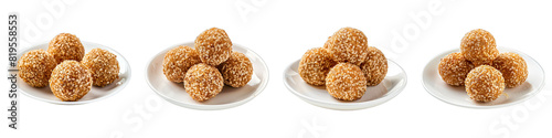 Fried Sesame Balls isolated on transparent png background. Generative ai