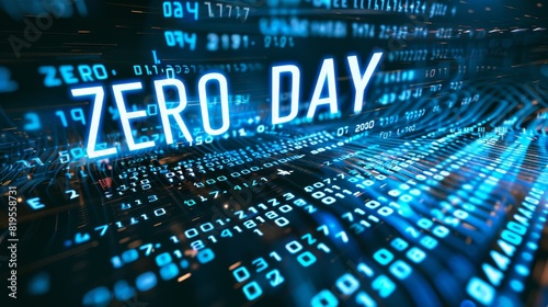 Zero Day Alert - Futuristic Blue Binary Network Background with Bold Typography