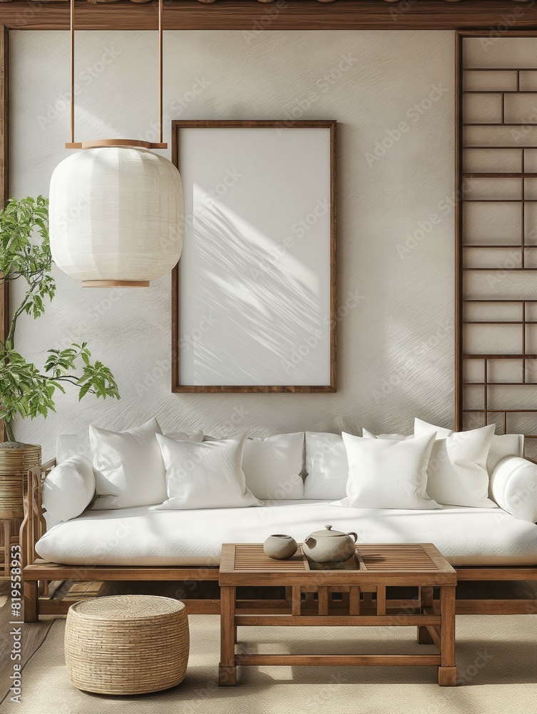 Fototapeta premium Frame mockup, modern Hanok style living room home interior