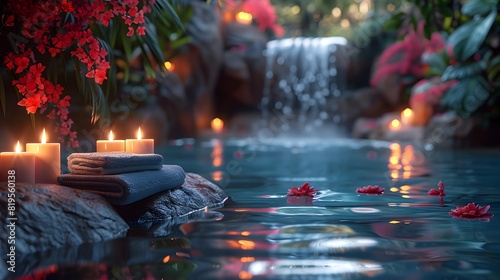 Relaxation Haven Serene Spa Setting with Candles and Water Feature in Cinematic Light