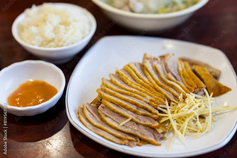 Slice of goose meat in asian restaurant Slice of goose meat in asian restaurant