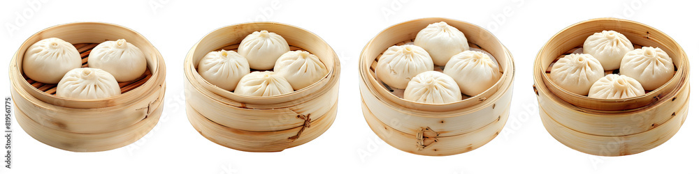 Steamed Buns Baozi isolated on transparent png background. Generative ai