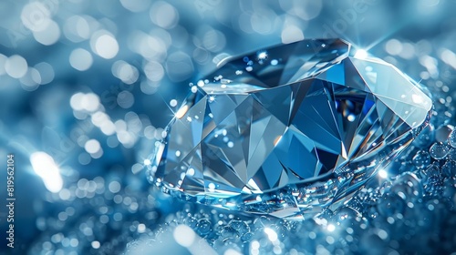 A stunningly beautiful blue diamond sparkles in the light. The perfect symbol of luxury and elegance.