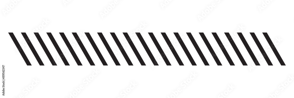 Slash line. Border with diagonal lines. Angle of tilt stripes. Black pattern of footer isolated on white background. Vector illustration. EPS 10