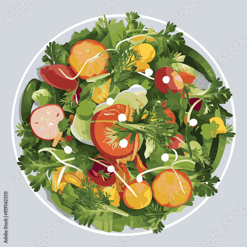 Delicious Vegetable Salad Vector Illustration on White Background.