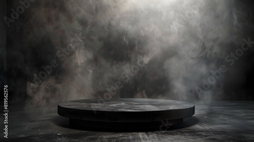 Dramatic Smoky Podium on Dark Concrete Stage Background for Product Display or Promotion
