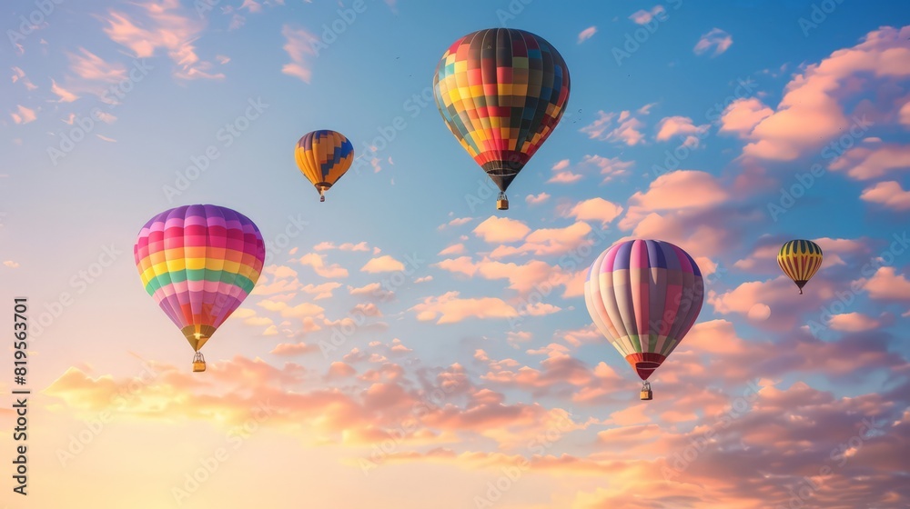 Sunset Hot Air Balloon Flight Over Scenic Landscape Sunset Hot Air Balloon Flight Over Scenic Landscape