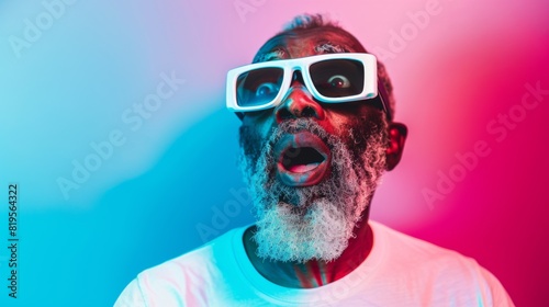 Senior Man Wearing 3D Glasses